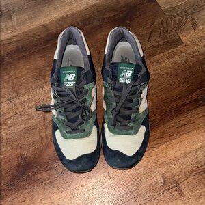 Custom New Balance Men's Forest Green and Navy Sneakers